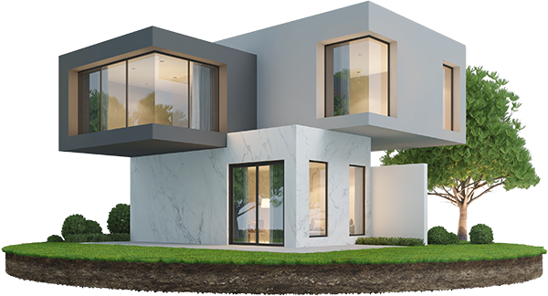 Moderne Architektur eines Wohnhauses mit großen Fenstern und einem minimalistischen Design.