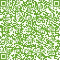 Grüner QR-Code auf weißem Hintergrund mit komplexem Muster aus schwarzen und weißen Quadraten.
